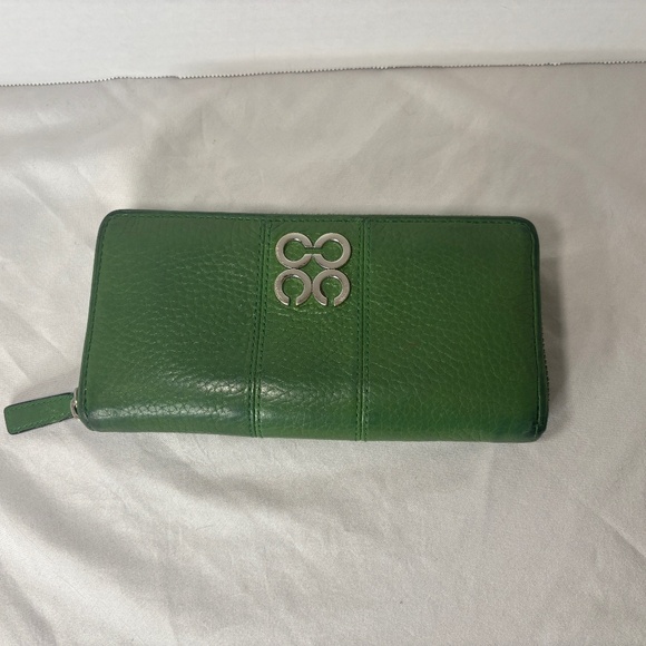 Coach Op Art Long Wallet Leather Green Silver Metal Fittings Round Zipper - Picture 1 of 16